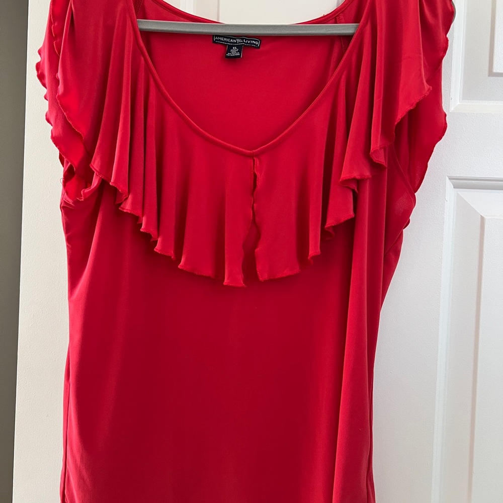 American Living Red Ruffle Blouse